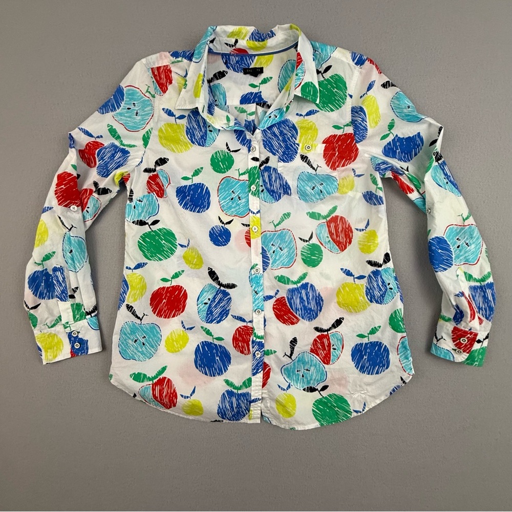 Talbots Shirt‎ Women's Medium Long Sleeve Button Down Apple Print Top